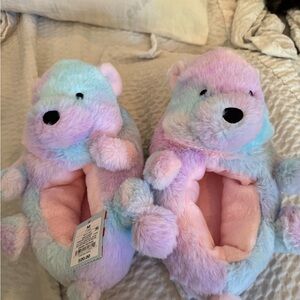 Pastel Bear Plush Slippers